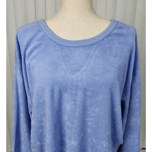 Aerie Cinched Terry Cloth Sweatshirt Relaxed V-back Blue Women's Size Medium New - Picture 4 of 10
